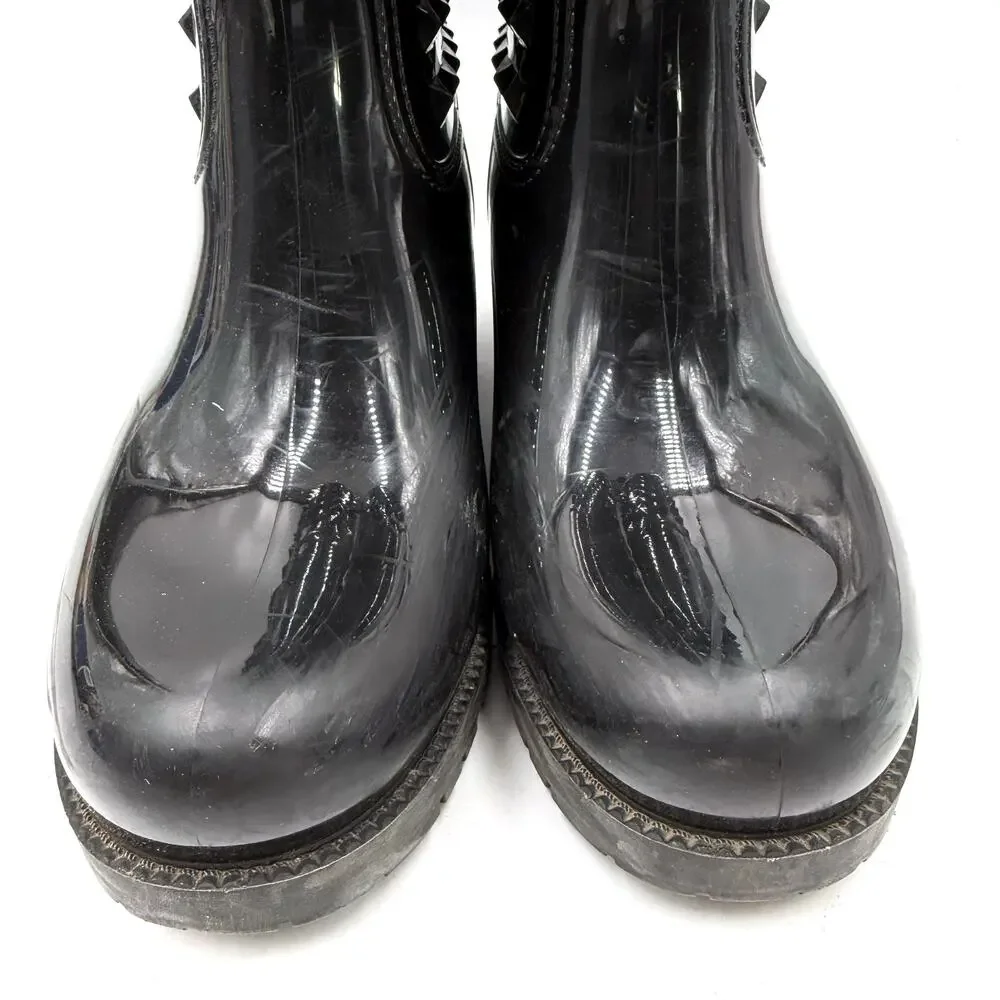 Valentino Rockstud Rainboots‎ Black Mid Calf Rubber Waterproof Sz 37 / 7 Women's